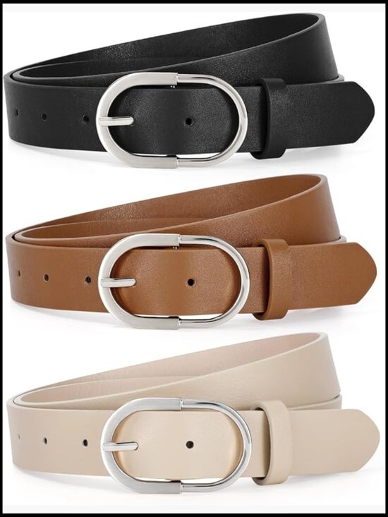3 Pack Women\'s PU Leather Belts with Gold Buckle for Jeans Dresses main image 6